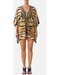 CAMILLA - Short V Neck Kaftan W Ring Front Trim A Wink To The Wild - Lyst