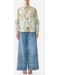 CAMILLA - Button Shirt With Frill Detail Wildflower Wunderland - Lyst