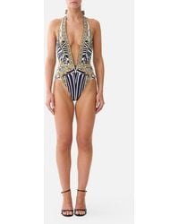 CAMILLA - Plunge Halter One Piece W Pleated Waist Trim Zig Zag Zoo - Lyst