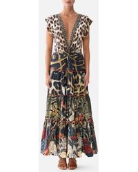 CAMILLA - Cap Sleeve Twist Front Midi Dress Leotigra Land - Lyst