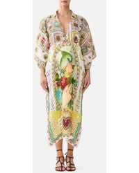 CAMILLA - Deep V Neck Kaftan With Curved Seam Painted Prayers - Lyst