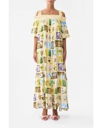 CAMILLA - Long Off Shoulder Frill Dress With Straps With Love From Lisbon - Lyst