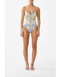 CAMILLA - V Neck One Piece W Lace Up Tie Back - Lyst