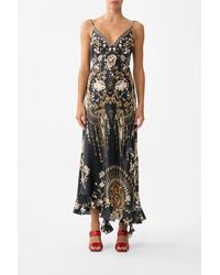 CAMILLA - Bias Slip Dress With Frill Hem Flamenco Folklore - Lyst