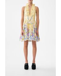 CAMILLA - Ruffle Hem Halter Short Dress Darling Buds - Lyst