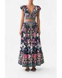 CAMILLA - Deep V Frill Short Sleeve Top Midnight - Lyst