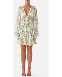 CAMILLA - Short Waistband Dress With Ruffle Sleeve Wildflower Wunderland - Lyst