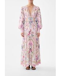 CAMILLA - Shaped Waistband Dress With Gathered Sleeves Palatial Pastels - Lyst