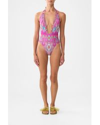 CAMILLA - Plunge Backless Halter One Piece With Ring Ties Concubines, Sultans & Courtiers - Lyst