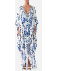 CAMILLA - Lace Up Kaftan With Hem Ruffle The Porcelain Parlour - Lyst