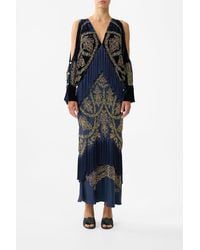 CAMILLA - Plunge Neck Draped Shoulder Dress The Imperial Gate - Lyst