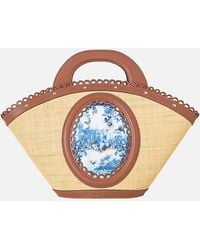 CAMILLA - Raffia Tote With Leather Trims The Porcelain Parlour - Lyst