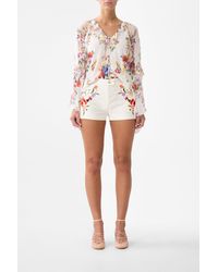 CAMILLA - Lace Up V Neck Blouse With Cascade Ruffles I Left My Heart - Lyst
