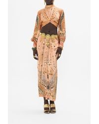 CAMILLA - Long Sleeve High Neck Top With Front Knot Kingdom Of Heiroglyphs - Lyst