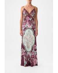 CAMILLA - V-Neck Long Bias Slip Dress With Train If These Tiles Could Talk - Lyst