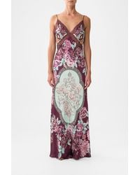 CAMILLA - V-Neck Long Bias Slip Dress With Train If These Tiles Could Talk - Lyst