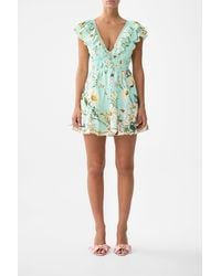 CAMILLA - Tiered Short Dress With Neck Frill Floral Freefall - Lyst