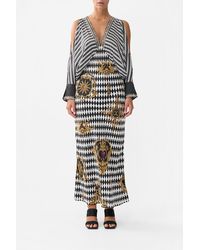 CAMILLA - Plunge Neck Draped Shoulder Dress Monarchy Mania - Lyst