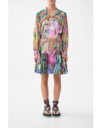 CAMILLA - Short Tiered Shirtdress With Wide Waist Tie Turkish Delight - Lyst