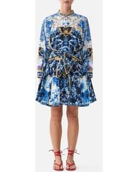 CAMILLA - Short Tiered Shirtdress With Wide Waist Tie Sweet Sacré Bleu - Lyst