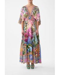 CAMILLA - Waisted Dress With Hem Ruffle Turkish Delight - Lyst
