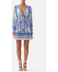 CAMILLA - Short Tie Front Blouson Dress Ottoman Opulence - Lyst