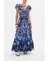 CAMILLA - Deep V Frill Short Sleeve Top Delft Dynasty - Lyst