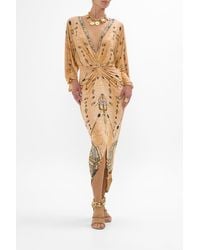 CAMILLA - Long Split Front Twist Dress Kingdom Of Heiroglyphs - Lyst