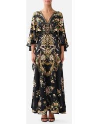 CAMILLA - V Neck Lace Up Detail Long Dress Versailles Or Die - Lyst