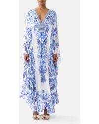 CAMILLA - Long Kaftan With Waist Detail Ceramic Panoramic - Lyst