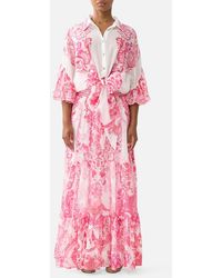 CAMILLA - Tie Front Shirt With Sleeve Frill Livin La Vida Rosa - Lyst