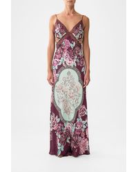 CAMILLA - V-Neck Long Bias Slip Dress With Train If These Tiles Could Talk - Lyst