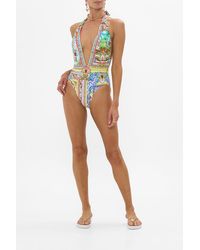 CAMILLA - Plunge Backless Halter One Piece W Ring Ties Spirit Of Santa Maria - Lyst