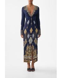 CAMILLA - Long V Neck Twist Front Jersey Dress The Imperial Gate - Lyst