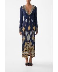 CAMILLA - Long V Neck Twist Front Jersey Dress The Imperial Gate - Lyst