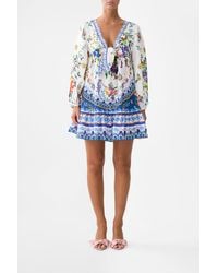 CAMILLA - Short Tie Front Blouson Dress Tiles Darls - Lyst
