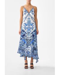 CAMILLA - Bias Slip Dress With Frill Hem A Tiled Wonderland - Lyst
