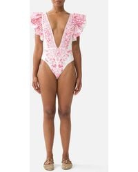 CAMILLA - Plunge One Piece W Pleated Ruffle Sleeves - Lyst