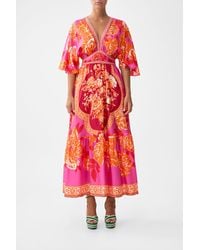 CAMILLA - Waisted Dress With Hem Ruffle Tiles Of Türkiye - Lyst