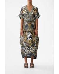 CAMILLA - Short Sleeve Kaftan With Tie Waist Feline Folklore - Lyst