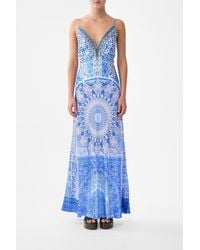 CAMILLA - V-Neck Long Bias Slip Dress With Train The Bosphorous - Lyst