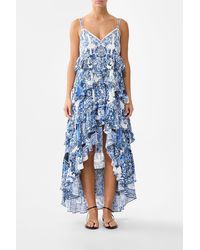CAMILLA - V Neck Ruffle High Low Dress A Tiled Wonderland - Lyst