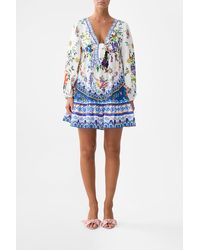 CAMILLA - Short Tie Front Blouson Dress Tiles Darls - Lyst