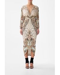 CAMILLA - Long Split Front Twist Dress Aranjuez Animalia - Lyst