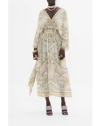 CAMILLA - V Neck Long Dress With Shirring Ivory Tower Tales - Lyst