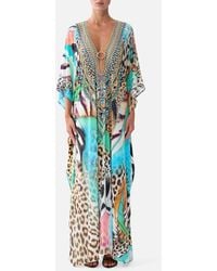 CAMILLA - Long V Neck Kaftan W Ring Front Trim Butterfly Bohemia - Lyst