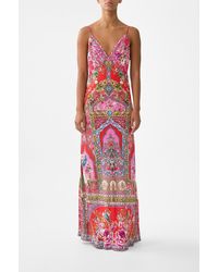 CAMILLA - V-Neck Full Length Bias Slip Dress Heirloom Empire - Lyst