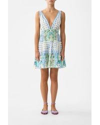 CAMILLA - Tiered Short Dress With Shoulder Ties Midsummer Mosaics - Lyst