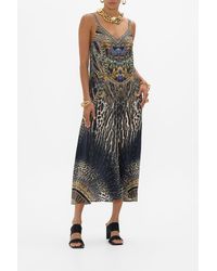 CAMILLA - V Neck Midi Slip Dress Cat Worship - Lyst