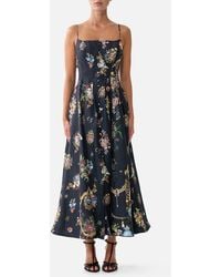 CAMILLA - Corset Dress With Long Flared Skirt Night Garden - Lyst